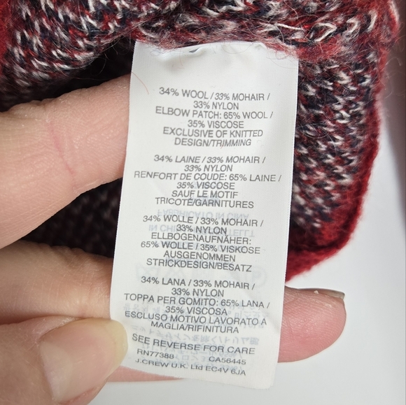 J‎ Crew Mohair Wool Blend Pullover Sweater Size XS Plaid With Elbow Patches Red - Picture 9 of 14